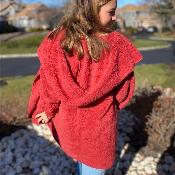 ❤️VINTAGE RED PLUSH HOODED JACKET - Picture 6 of 7